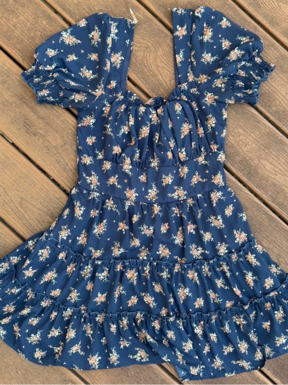 Trixxi blue Floral Smocked sun Dress